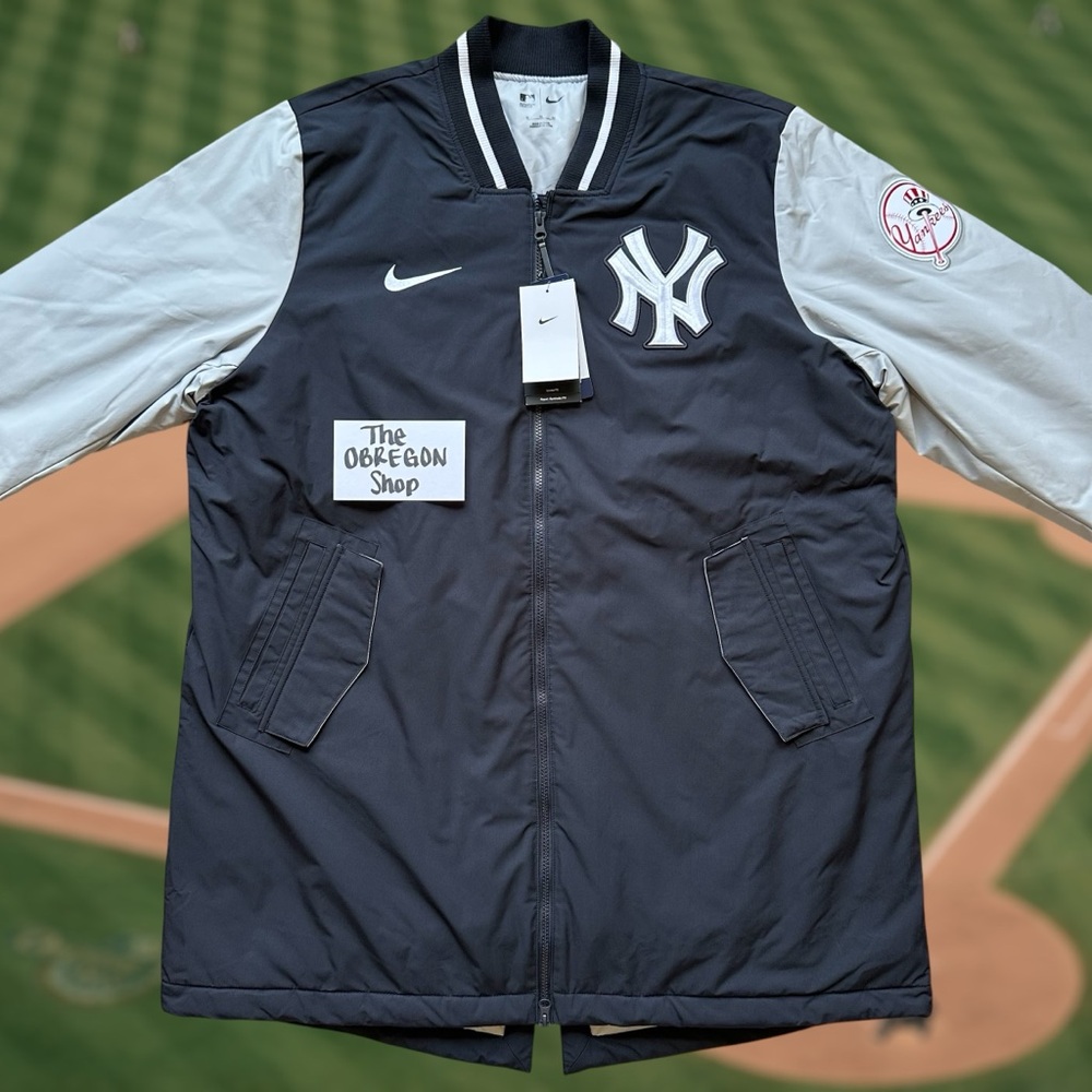 NIKE NEW YORK YANKEES DUGOUT PERFORMANCE FULL ZIP BASEBALL JACKET MLB NAVY WHITE